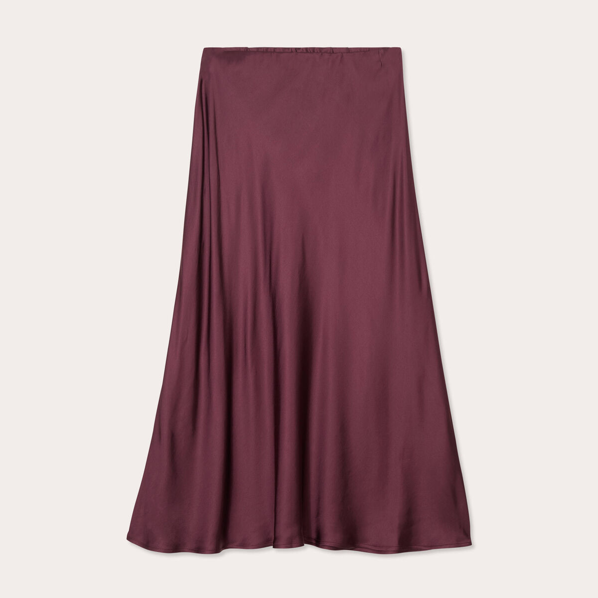 Jupe midi droite effet satin prune femme