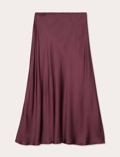 Jupe midi droite effet satin prune femme