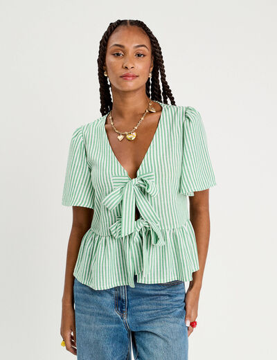 Blouse manches courtes noeuds vert prairie femme