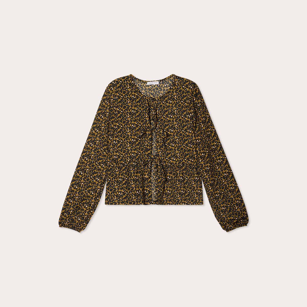 Blouse nou&eacute;e manches longues vert kaki femme