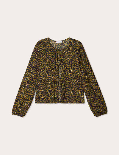 Blouse nouée manches longues vert kaki femme