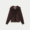 Blouse dentelle manches longues marron fonc&eacute; femme