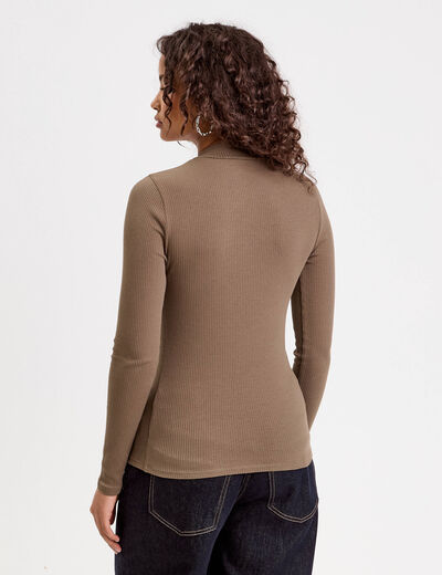 T-shirt manches longues c&ocirc;tel&eacute; vert kaki femme