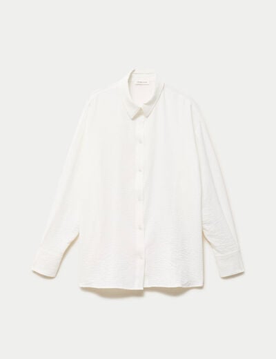 Chemise ample pliss&eacute;e manches longues ecru femme