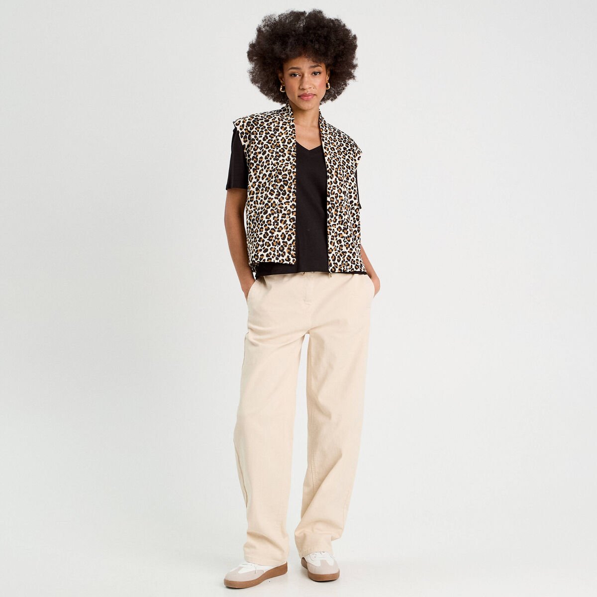 Pantalon large élastiqué ecru femme