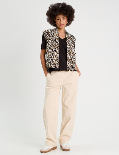 Pantalon large élastiqué ecru femme