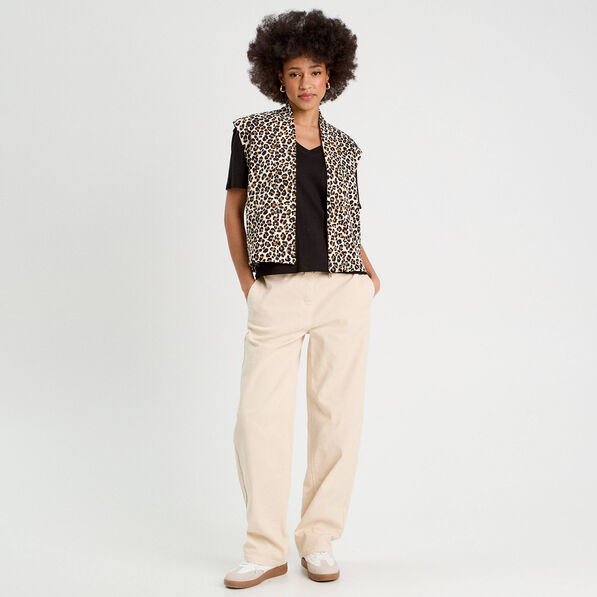 Pantalon large élastiqué ecru femme