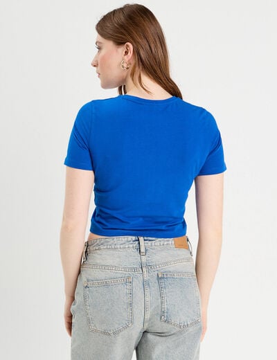 T-shirt cropped bleu electrique femme