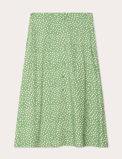Jupe midi droite boutonnée vert kaki femme
