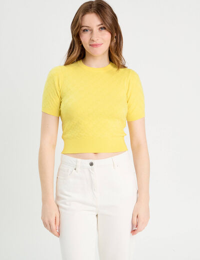 Pull manches courtes jaune pastel femme