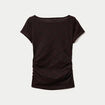 T-shirt ajust&eacute; dentelle col bateau marron fonc&eacute; femme