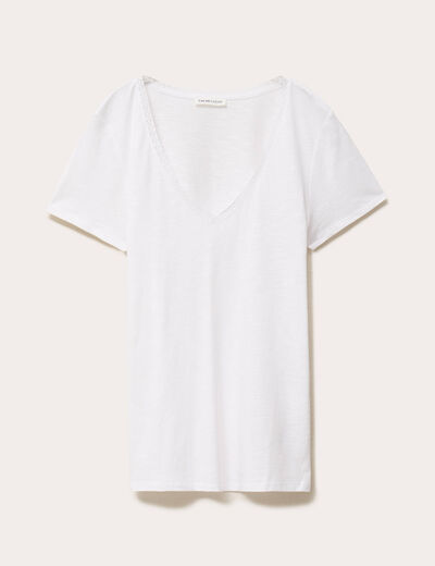 T-shirt col v manches courtes blanc femme