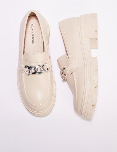 Mocassins crantés avec chaînes sable femme