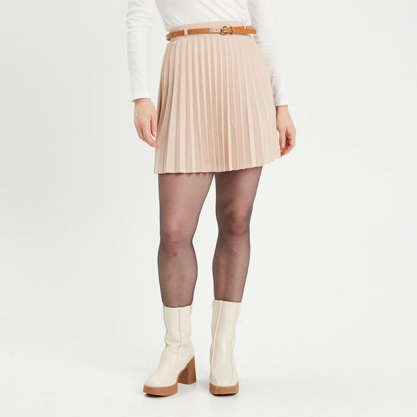 Jupe évasée plissée ceinturée sable femme