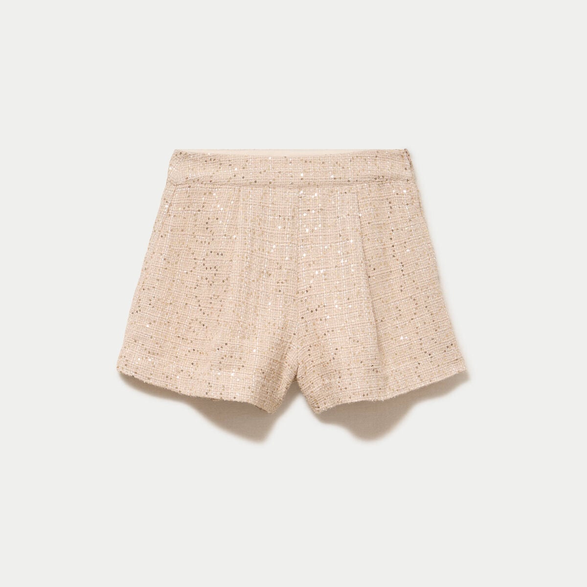 Short large taille haute en tweed ivoire femme
