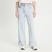 Jeans droit avec ourlets denim bleach femme