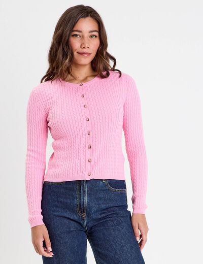 Gilet ajusté en coton manches longues rose femme