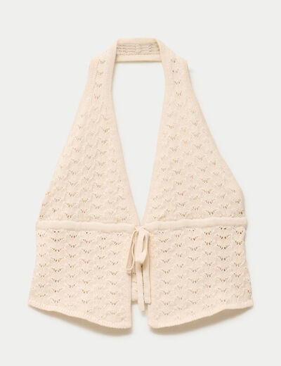 Top ajour&eacute; ecru femme