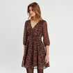 Robe évasée manches 3/4 marron femme