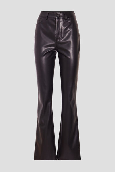 Pantalon flare simili cuir noir femme