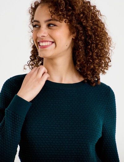 Pull col bateau vert fonc&eacute; femme