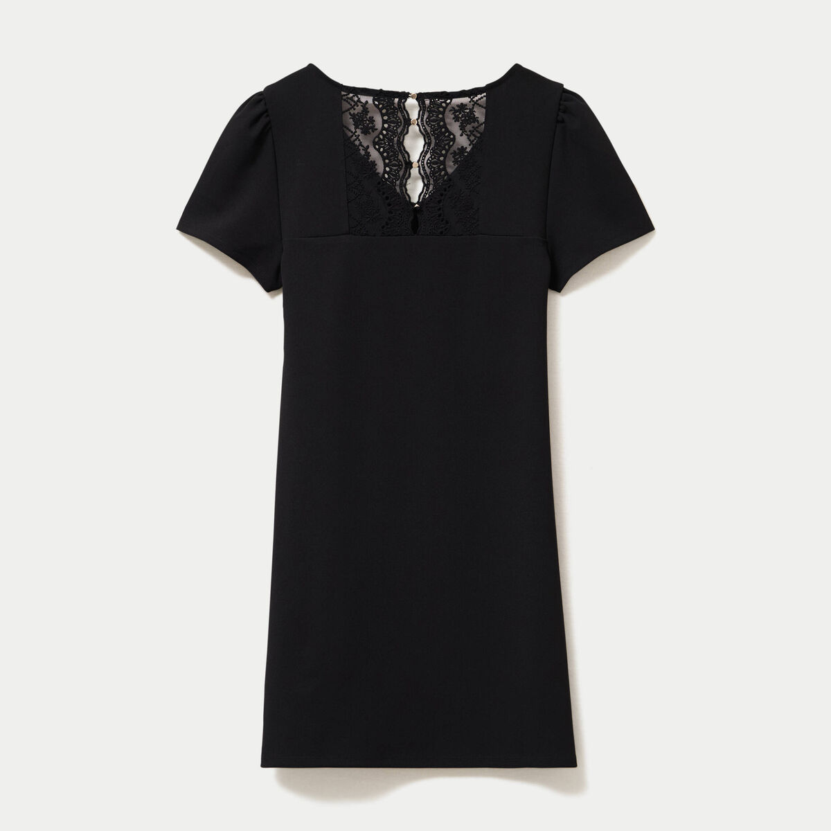 Robe droite courte en maille col rond noir femme