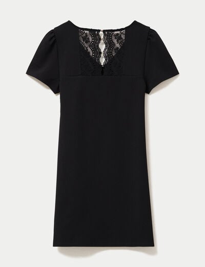 Robe droite courte en maille col rond noir femme