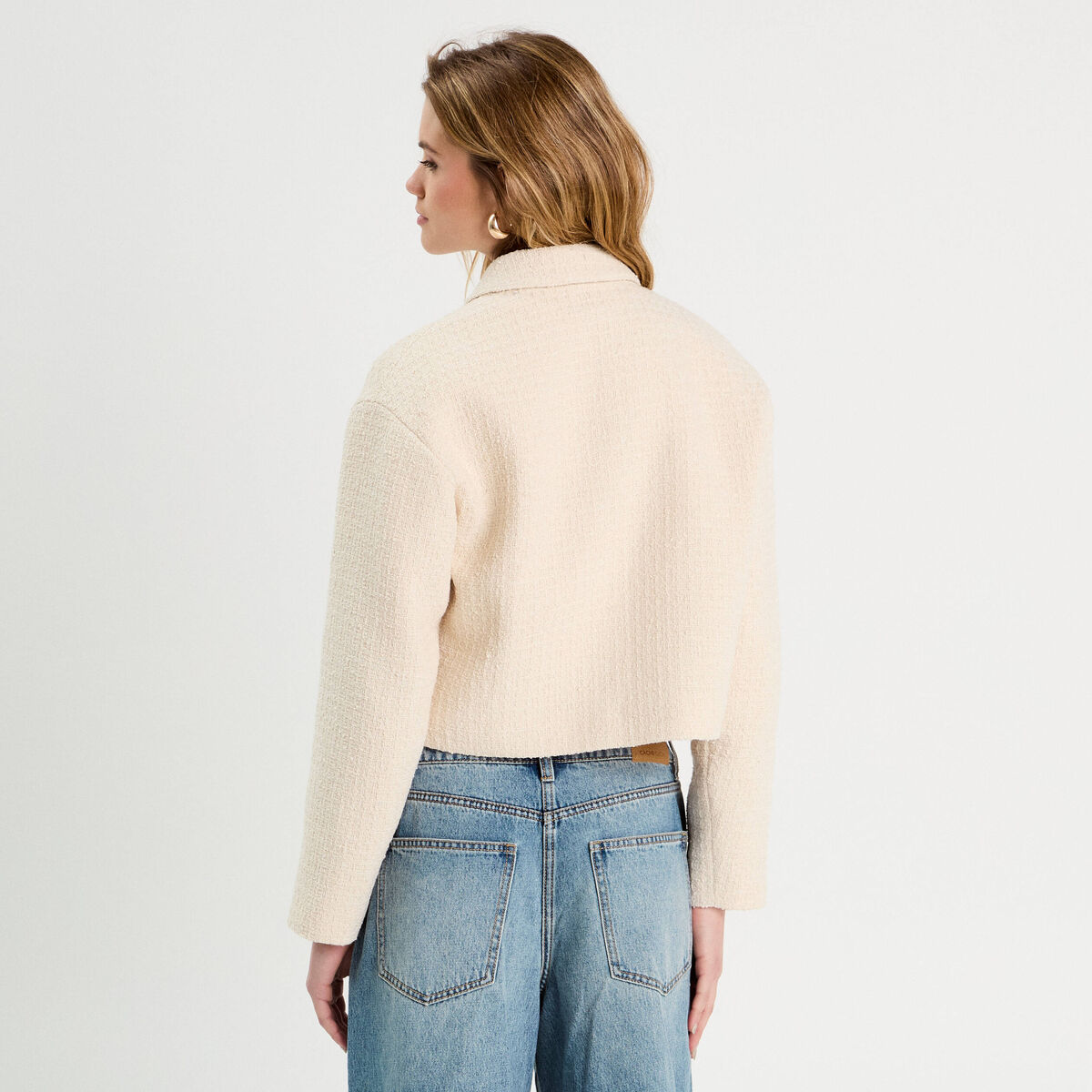 Veste boutonnée tweed beige femme