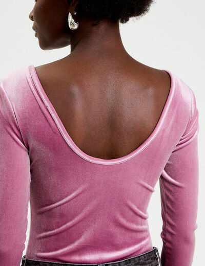 Body en velours d&eacute;collet&eacute; dos rose clair femme