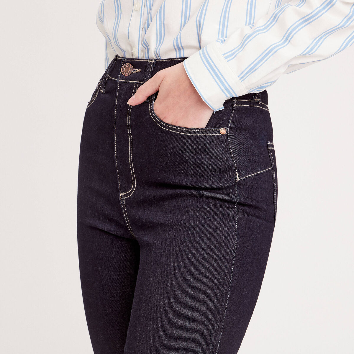 Jeans skinny taille élastiquée denim brut femme