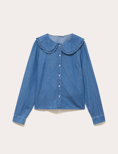 Blouse col claudine denim double stone femme