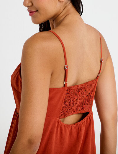 Robe d&eacute;collet&eacute; bretelles &eacute;vas&eacute;e orange fonc&eacute; femme