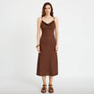 Robe longue droite en maille marron femme