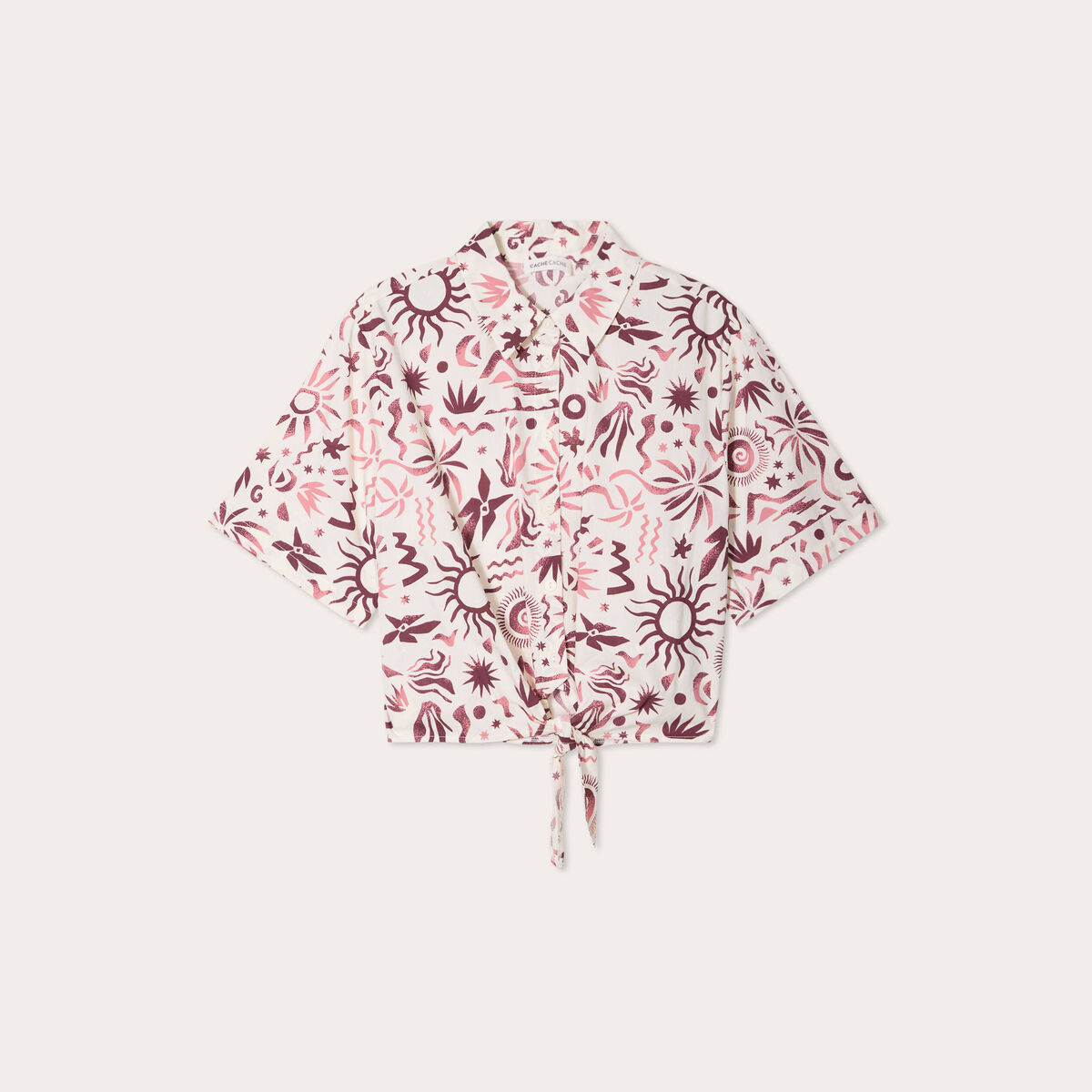Chemise nou&eacute;e manches courtes rose femme