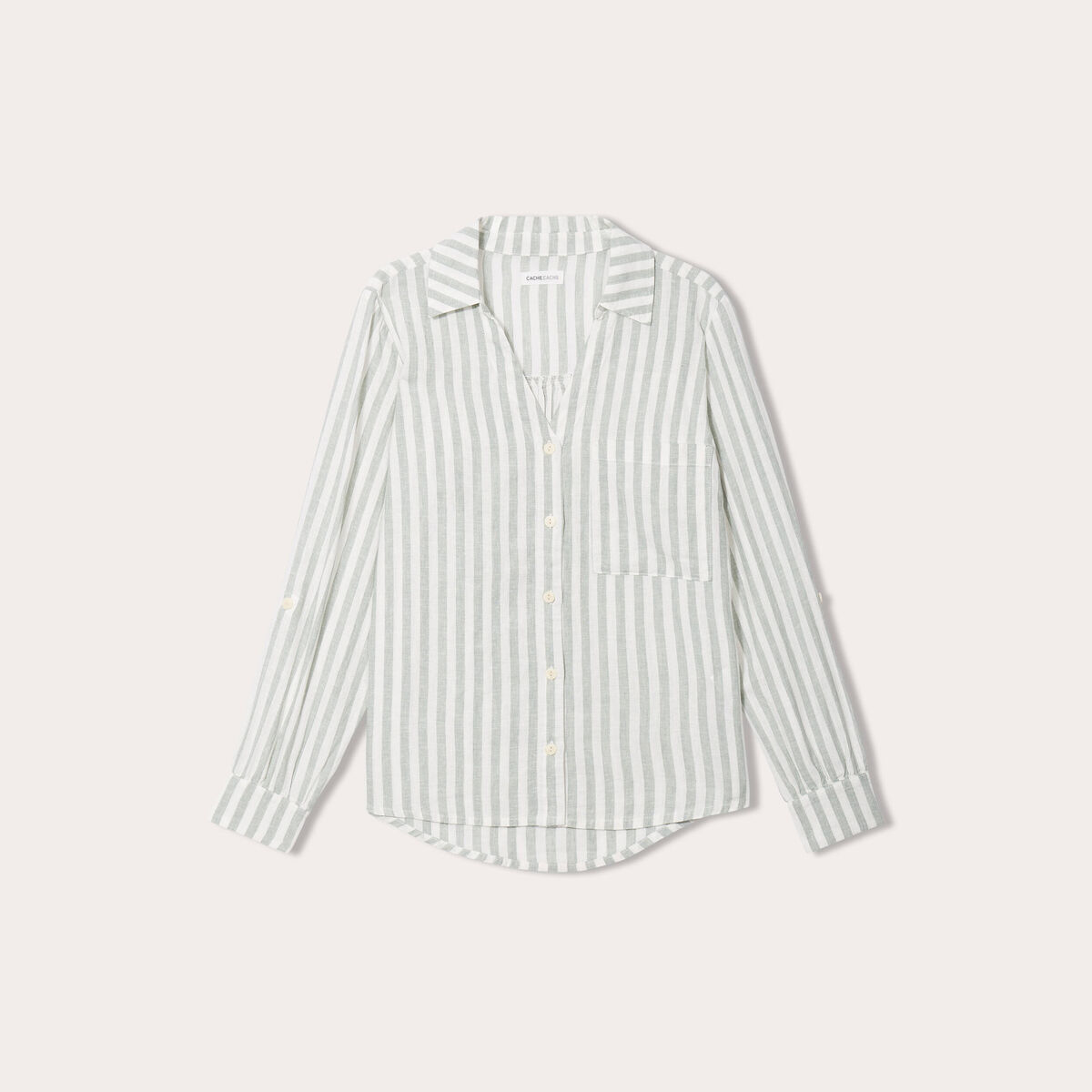 Chemise manches longues contenant du lin vert femme