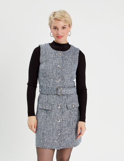 Robe cintrée ceinturée tweed bleu femme