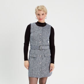 robe cintree ceinturee tweed bleu femme Robe cintrée ceinturée tweed bleu femme