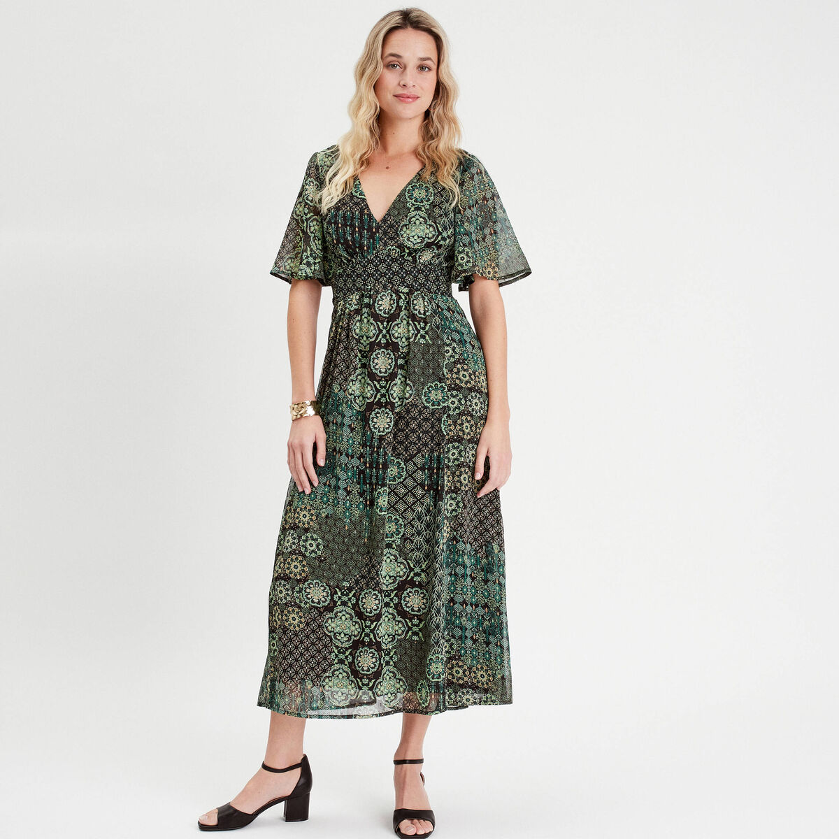 Robe longue évasée noir femme
