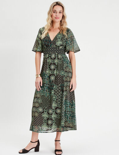 Robe longue évasée noir femme
