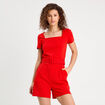 Combishort ceinturée rouge femme