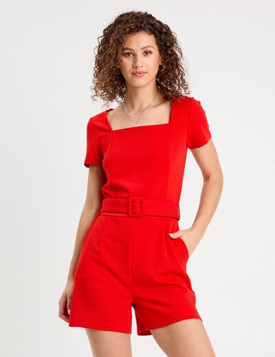 Combishort ceinturée rouge femme