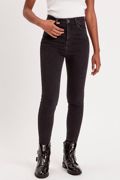 Jeans skinny intérieur gratté chaud denim noir femme