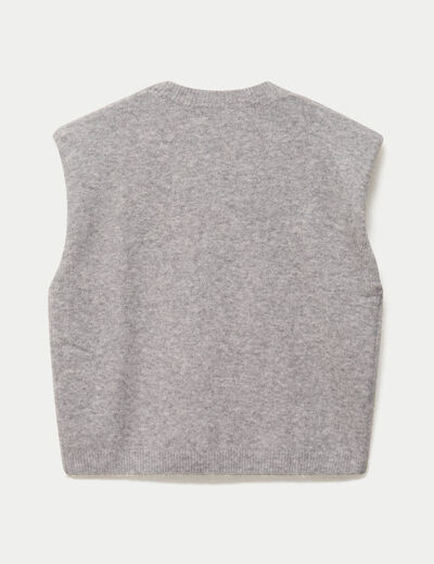 Pull sans manches col rond gris clair femme