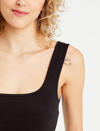 Débardeur cropped côtelé noir femme