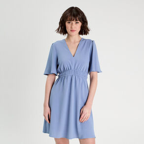 Robe évasée taille élastiquée bleu gris femme