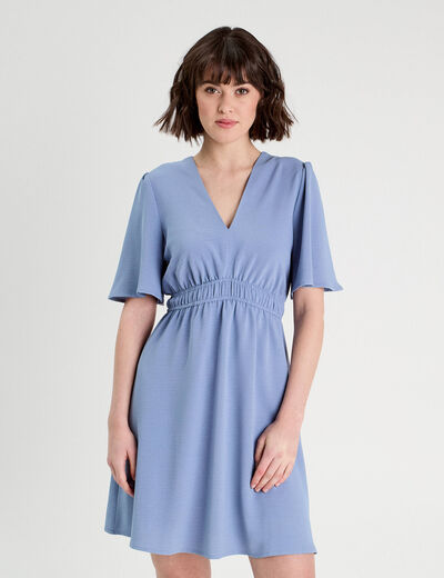 Robe évasée taille élastiquée bleu gris femme