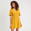 Robe évasée taille élastiquée jaune citron femme