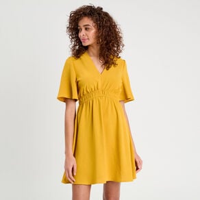 robe evasee taille elastiquee jaune citron femme Robe évasée taille élastiquée jaune citron femme