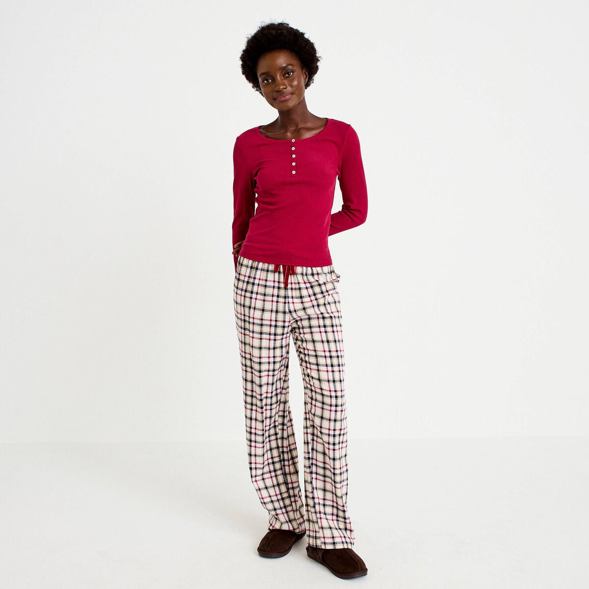 Lot de 2 pyjamas manches longues rouge femme