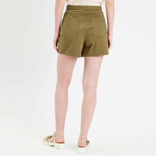 Jupe-short droite en jean vert kaki femme